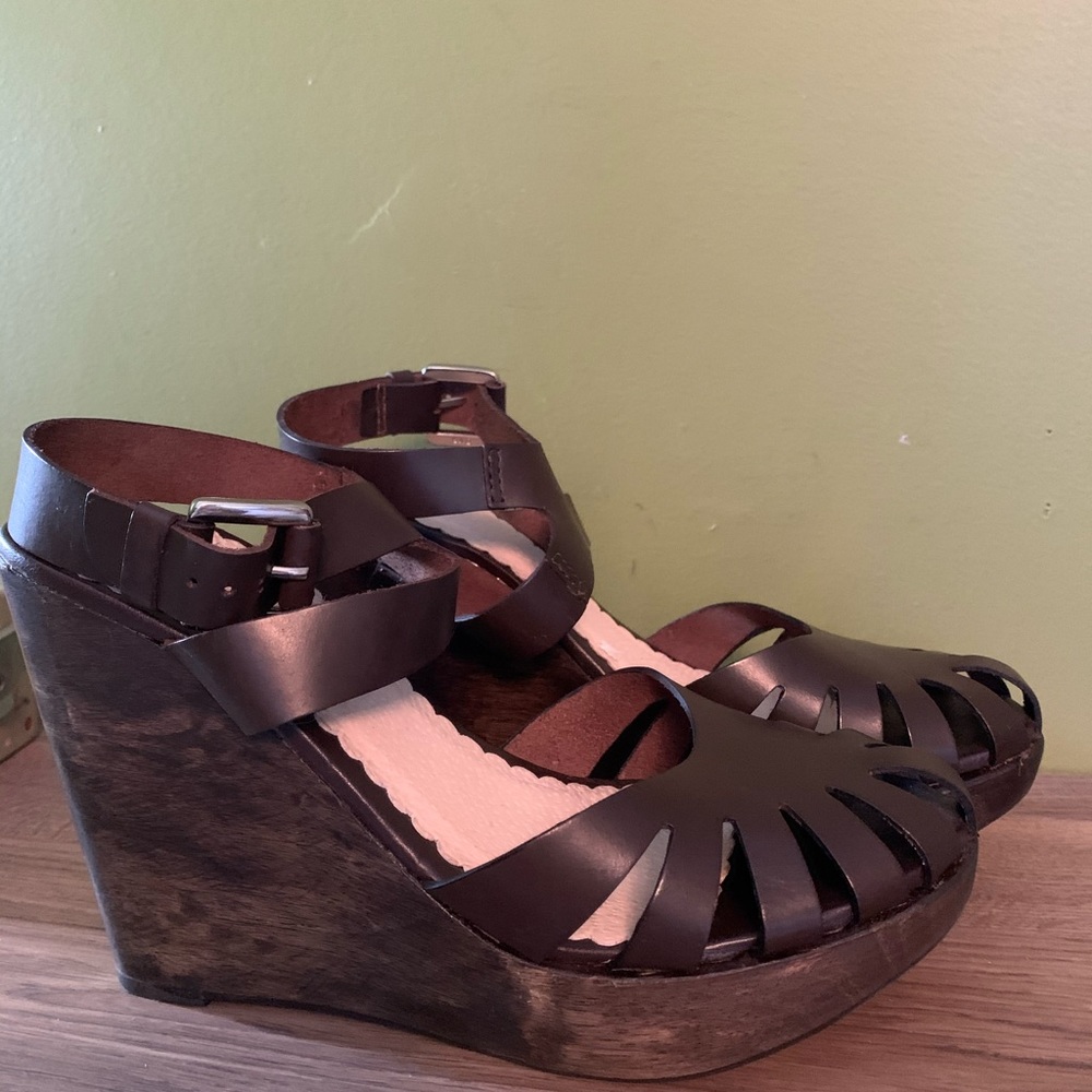 Gorgeous brown leather Mango wedges - Picture 3 of 13
